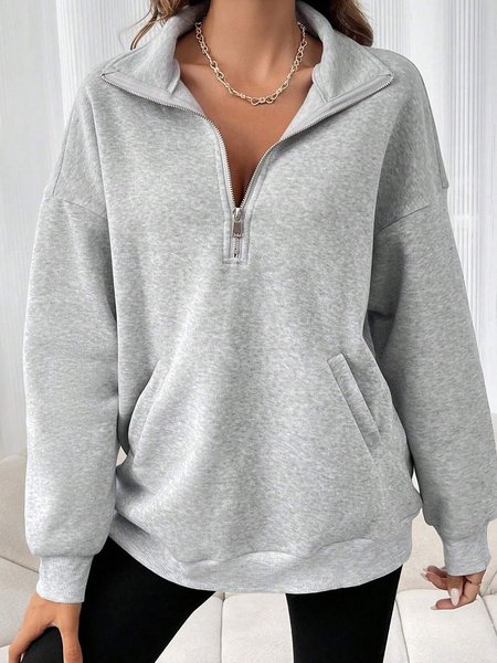 

Plain Shawl Collar Casual Sweatshirt, Light gray, Sweatshirts & Hoodies