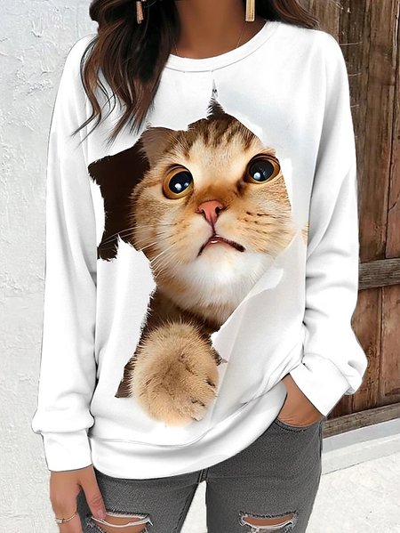 Casual Hoodie Floral Sweatshirt, Ivory, Hoodies & Sweatshirts