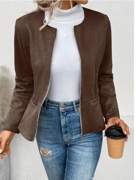 

Women's Plain Regular Loose Jacket, Coffee, Jackets