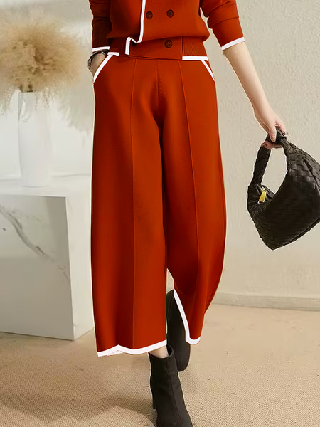 High Elasticity Pocket Stitching Urban Color Block Loose Pants, Red, Pants