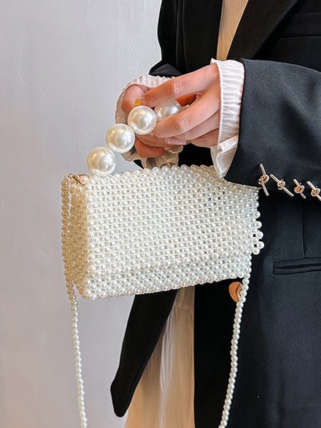 

Elegant Imitation Pearl Beaded Handbag with Detachable Crossbody Strap, As picture, Bags