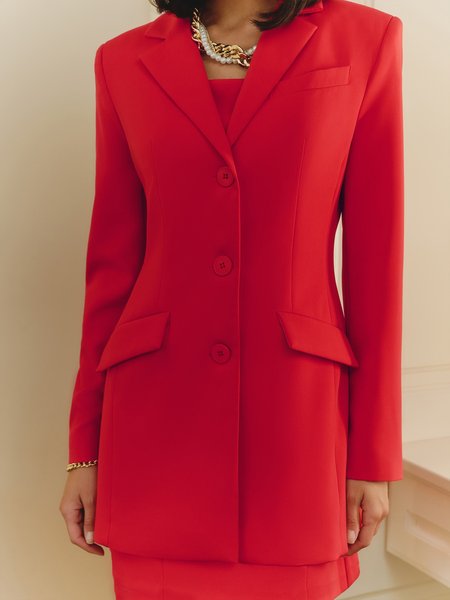 

Elegant Regular Sleeve Shawl Collar Plain Blazer, Red, Blazers