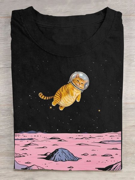 

Casual Starry Sky Crew Neck Short Sleeve T-shirt, Black, T-shirts