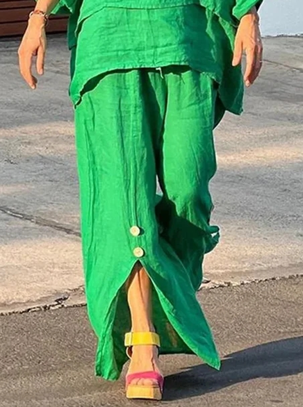 

Cotton Loose Plain Pants, Green, Pants