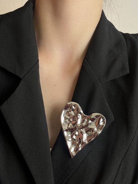 

Irregular Pleated Metal Heart Brooch, Silver, Jewelry