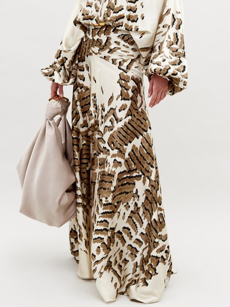 

Elegant Printing Loose Leopard Long Skirt, As picture, Skirts