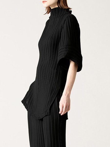 

Casual Loose Regular Sleeve Plain Sweater, Black, Pullovers