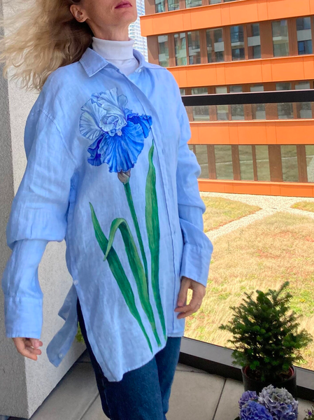 

Buttoned Linen Regular Sleeve Floral Urban Shirt, Blue, Blouses and Shirts
