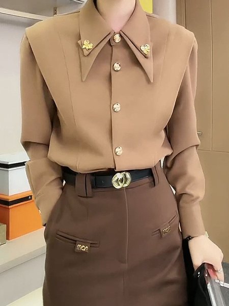 

Urban Regular Fit Plain Buttoned Shirt Collar Shirt, Khaki, Blouses and Shirts