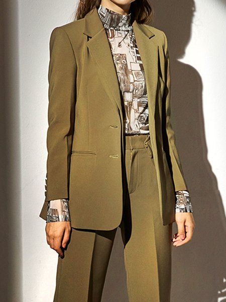

Urban Regular Sleeve Plain Pocket Stitching Blazer, As picture, Blazers