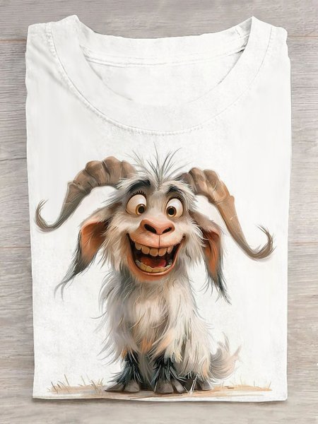 

Casual Animal Crew Neck Short Sleeve T-shirt, White, T-shirts