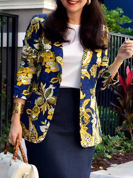 

Regular Fit Elegant Lapel Collar Floral Blazer, As picture, Blazers