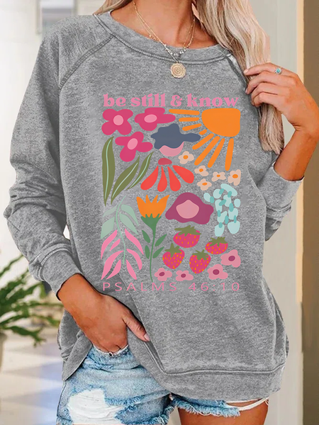 

Be Still And Know Christian Washed T-Shirt Crew Neck Casual Sweatshirt, Light gray, Hoodies&Sweatshirts
