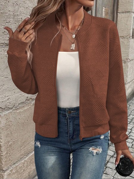 Loose Plain Casual Jacket, Caramel, Outerwear
