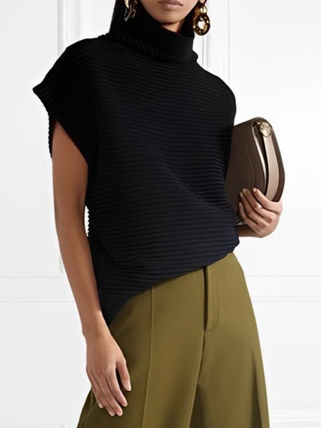 

Urban Turtleneck Loose Plain Sweater, Black, Pullovers