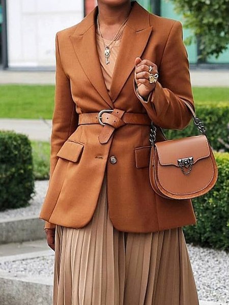 Urban Regular Sleeve Regular Fit Plain Blazer, Brown, Blazers