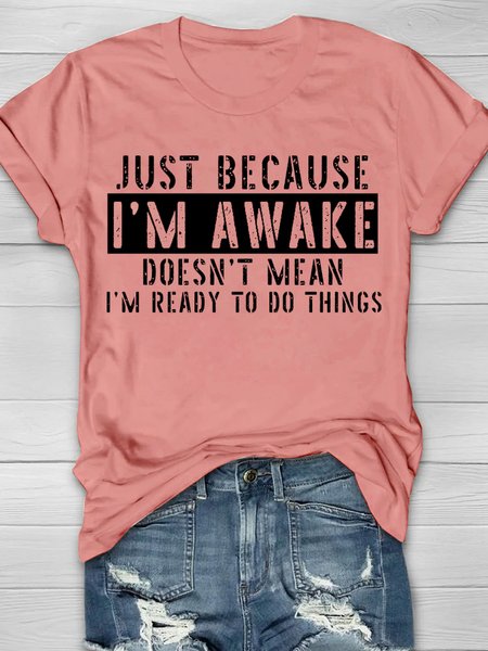 Casual Text Letters Crew Neck Short Sleeve T-shirt, Orange pink, T-shirts