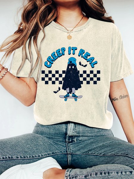 

Halloween Creep it Real Vintage Distressed Shirt, Off white, T-shirts
