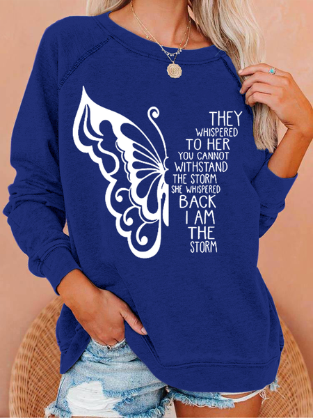 

Women's Butterfly Letters Animal Casual Sweatshirt, Deep blue, Hoodies&Sweatshirts