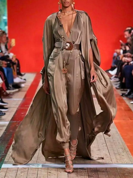 

Raglan Sleeve V Neck Urban Plain Jumpsuit, Brown, Jumpsuits