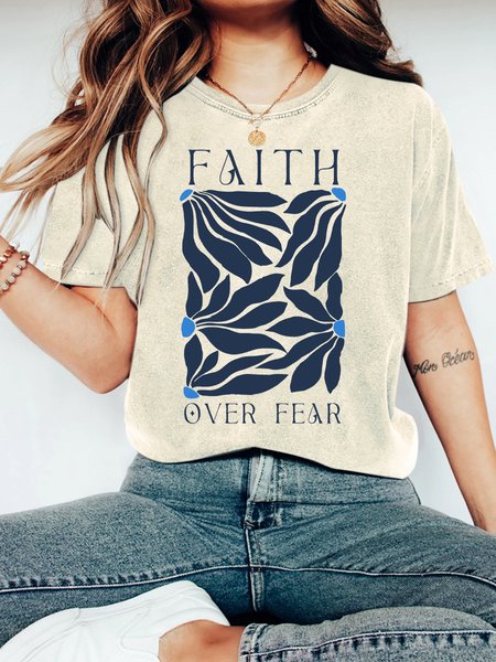 

Faith Over Fear Christian Vintage Distressed Shirt, Off white, T-shirts
