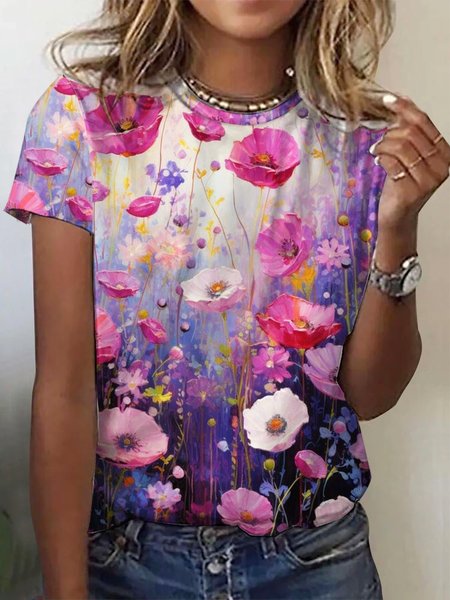 

Women's Long Sleeve Tee T-shirt Spring/Fall Floral Printing Jersey V Neck Daily Going Out Vintage Top Purple, T-Shirts