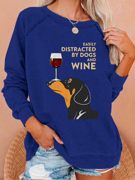 

EASILY DISTRACTED Crew Neck Casual Text Letters Sweatshirt, Dark blue, Hoodies&Sweatshirts