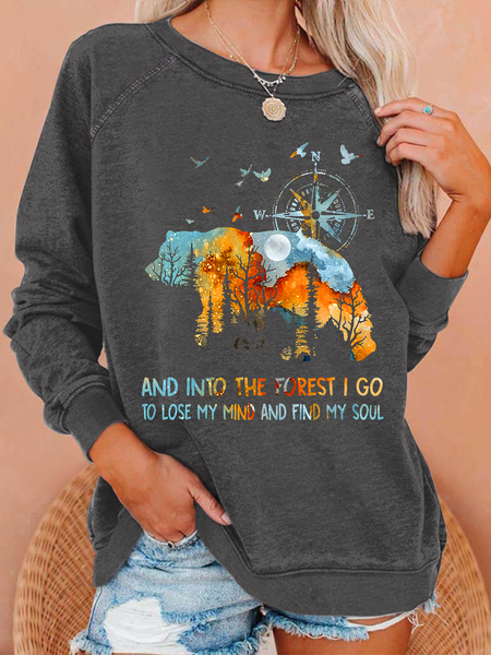 

Into The Forest I Go bear Casual Text Letters Crew Neck Sweatshirt, Deep gray, Hoodies&Sweatshirts