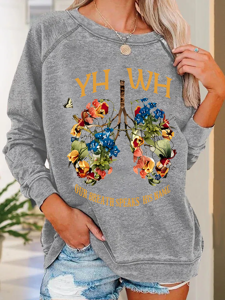 

YHWH Our Breath Speaks His Name Chrsitian Casual Crew Neck Sweatshirt, Light gray, Hoodies&Sweatshirts