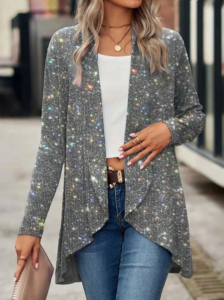 Women's Plain Regular Loose Jacket, Gray, Cardigans