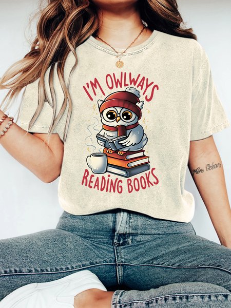 

Owlways Reading Books Vintage Distressed Shirt, Off white, T-shirts
