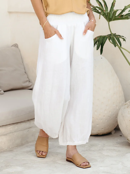 

Loose Cotton Casual Pants, White, Pants
