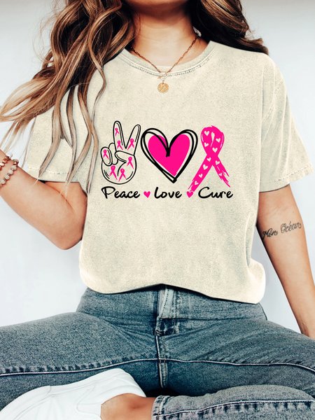 

Peace Love Cure Breast Cancer Vintage Distressed Shirt, Off white, T-shirts