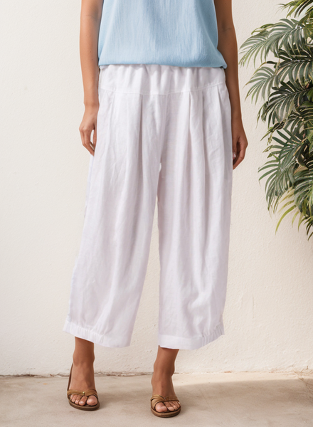 Women's linen Pants crumple effect harem pants, White, Pants
