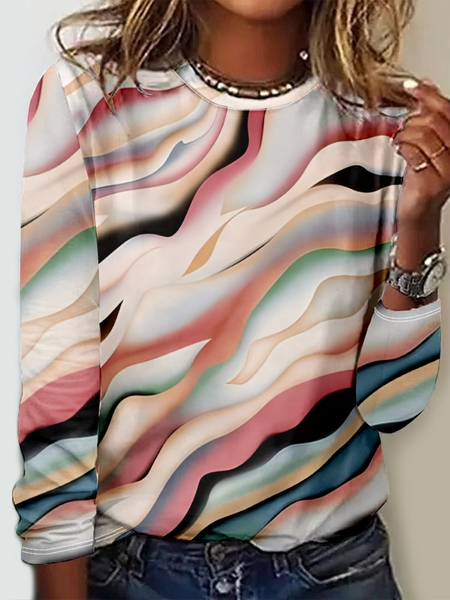 

Casual Geometric Crew Neck Long Sleeve T-shirt, Multicolor, T-shirts