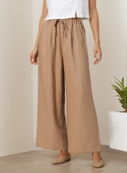 

Women's Linen Pants Straight Elastic Long Pants, Brown, Pants