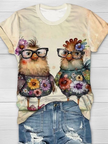 

Casual Turkey Crew Neck Short Sleeve T-shirt, Apricot, T-shirts