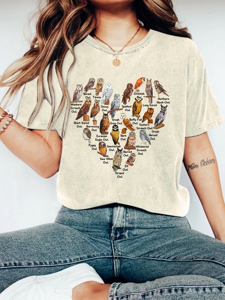 

Love Owls Heart Vintage Distressed Shirt, Off white, T-shirts