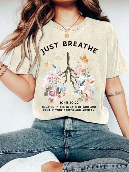 

Just Breathe Boho Christian Vintage Distressed Shirt, Off white, T-shirts