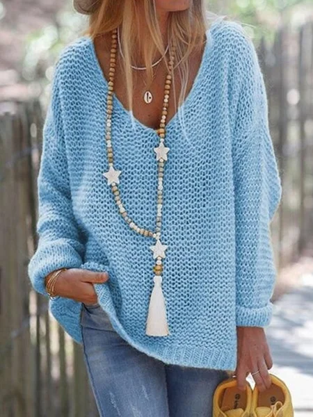 

Loose Casual Yarn/Wool Yarn Sweater, Blue, Sweaters & Cardigans