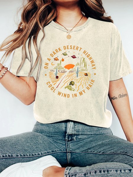 

On A Dark Desert Highway Cool Wind In My Hair Vintage Distressed Shirt, Off white, T-shirts