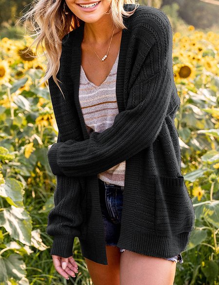 

Women Wool/Knitting Plain Long Sleeve Comfy Casual Cardigan, Black, Sweaters