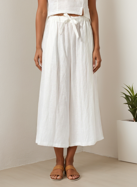 

Women's linen pants drawstring cropped pants, White, Pants