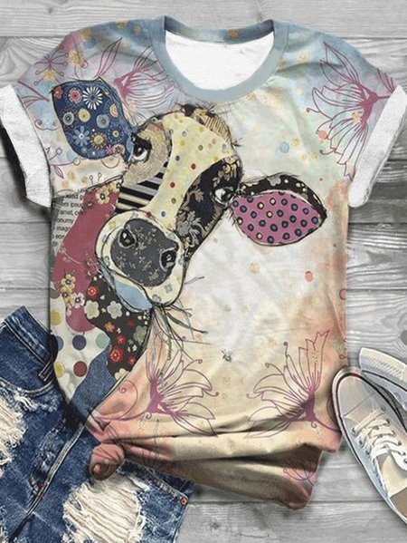 

Casual Cattle Crew Neck Short Sleeve T-shirt, Multicolor, T-shirts