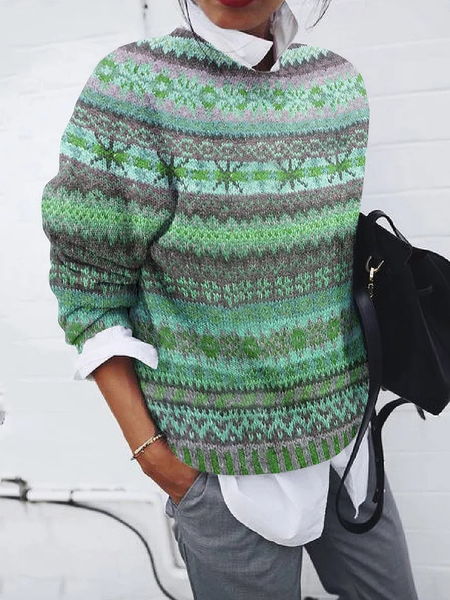 

Casual Loose Yarn/Wool Yarn Color Block Sweater, Green, Sweaters