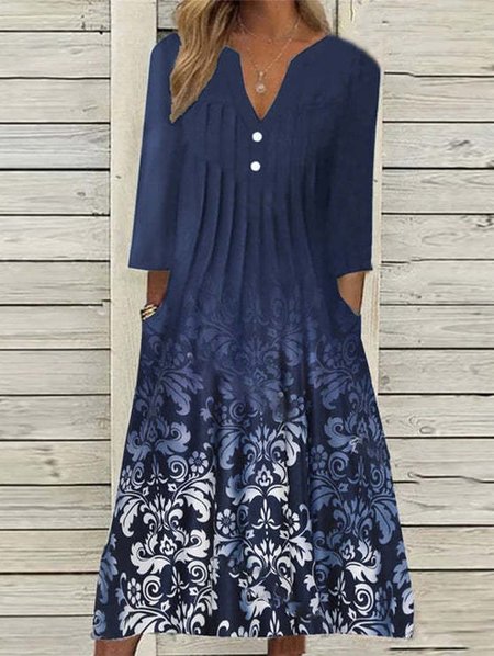 

Women Floral Asymmetrical Long Sleeve Comfy Casual Pocket Stitching Maxi Dress, Color1, Dresses