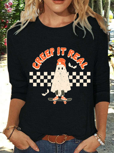 

Halloween Creep it Real Sarcastic Long sleeve Shirt, Black, Long sleeves