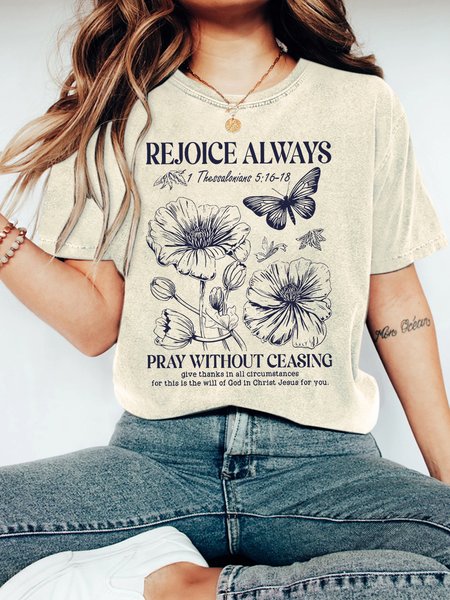 

Rejoice Always Christian Vintage Distressed Shirt, Off white, T-shirts