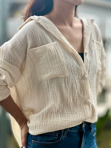 

Loose Casual Plain Shirt, Khaki, Blouses & Shirts