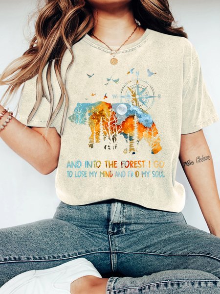 

Into The Forest I Go Bear Vintage Distressed Shirt, Off white, T-shirts